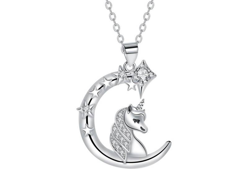 LuxusKollektion Kette und Anhänger Set Halskette Damen 925 Sterlingsilber Herzanhänger Geschenk Einhorn-B von LuxusKollektion