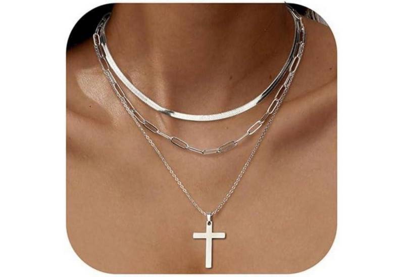 LuxusKollektion Kette und Anhänger Set Halskette Damen Edelstahl Goldkette Silberkette Kreuzanhänger Silber von LuxusKollektion