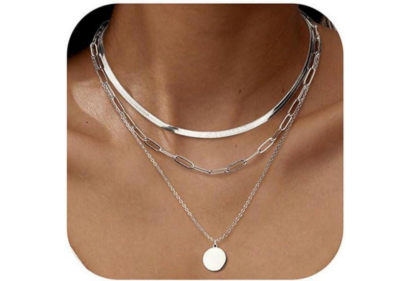 LuxusKollektion Kette und Anhänger Set Halskette Damen Edelstahl stapelbar Gold Münzanhänger-Silber von LuxusKollektion