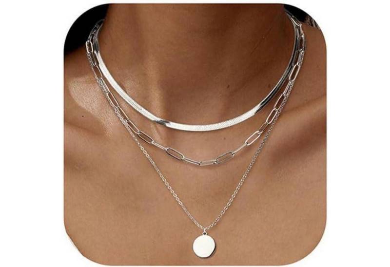 LuxusKollektion Kette und Anhänger Set Halskette Damen Edelstahl stapelbar Gold Münzanhänger-Silber von LuxusKollektion