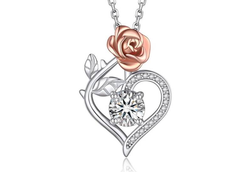 LuxusKollektion Kette und Anhänger Set Halskette Damen Herz Moissanite 1 Karat 925 Silber Rosegold Round Rose von LuxusKollektion