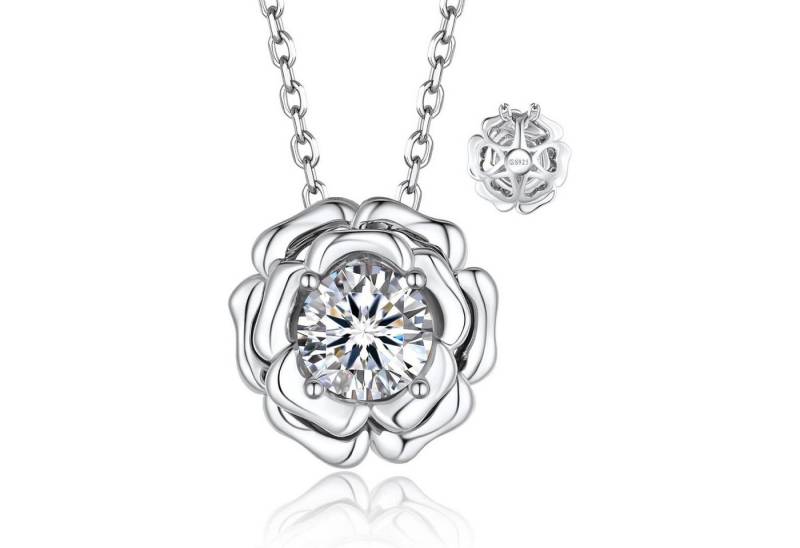 LuxusKollektion Kette und Anhänger Set Halskette Damen Herz Moissanite Silber 925 1 Karat Silber Blumen von LuxusKollektion