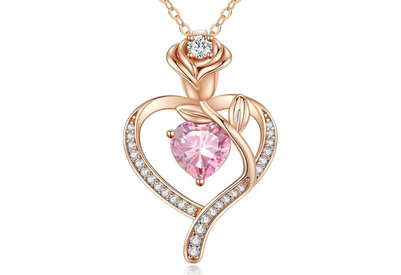 LuxusKollektion Kette und Anhänger Set Halskette Damen Herz Silber 925 Rosegold Geburtsstein Rosegold-10 von LuxusKollektion