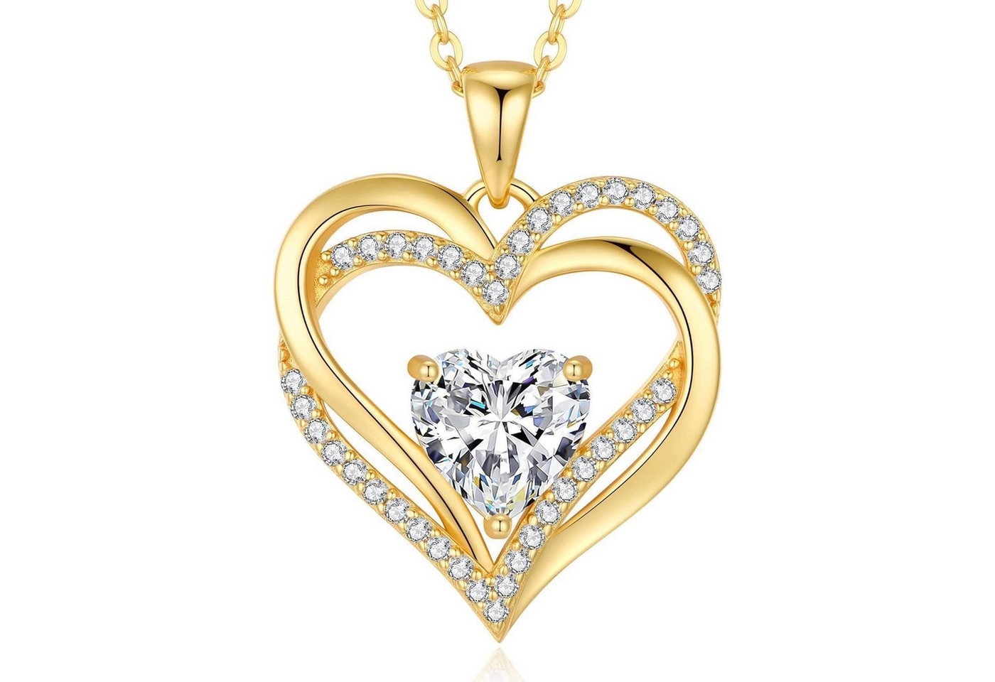 LuxusKollektion Kette und Anhänger Set Halskette Damen Herzkette Geburtsstein 925 Silber - 18K - April von LuxusKollektion