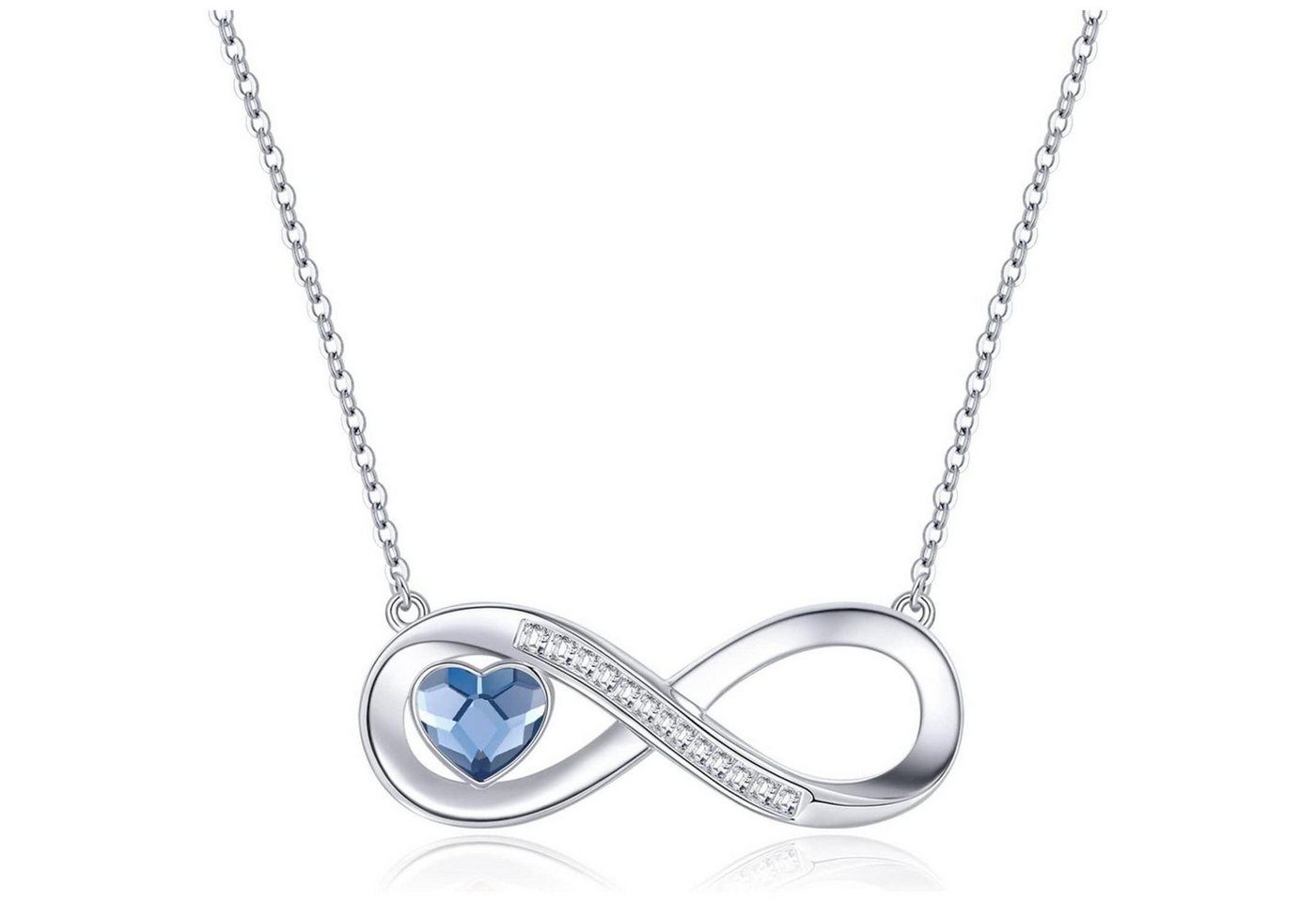 LuxusKollektion Kette und Anhänger Set Halskette Damen Infinity Herz Geburtsstein 925 Geschenk Silber Blau von LuxusKollektion