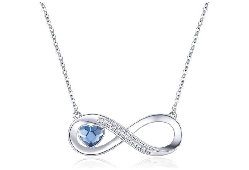 LuxusKollektion Kette und Anhänger Set Halskette Damen Infinity Herz Geburtsstein 925 Geschenk Silber Blau von LuxusKollektion