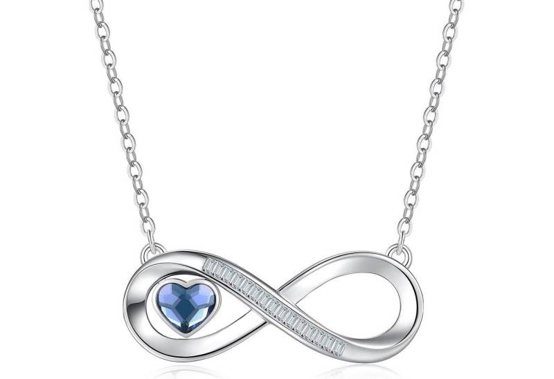 LuxusKollektion Kette und Anhänger Set Halskette Damen Infinity Herz Geburtsstein 925 Silber Edelstahl Blau von LuxusKollektion