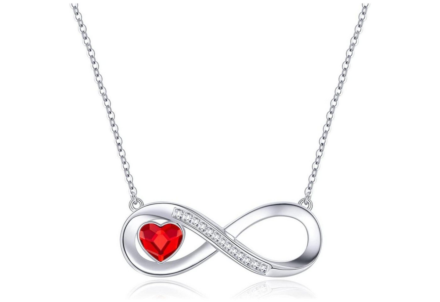 LuxusKollektion Kette und Anhänger Set Halskette Damen Infinity Herz Geburtsstein Anhänger 925 Silber Rot von LuxusKollektion
