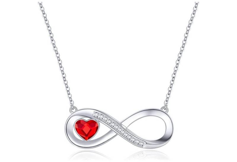 LuxusKollektion Kette und Anhänger Set Halskette Damen Infinity Herz Geburtsstein Anhänger 925 Silber Rot von LuxusKollektion