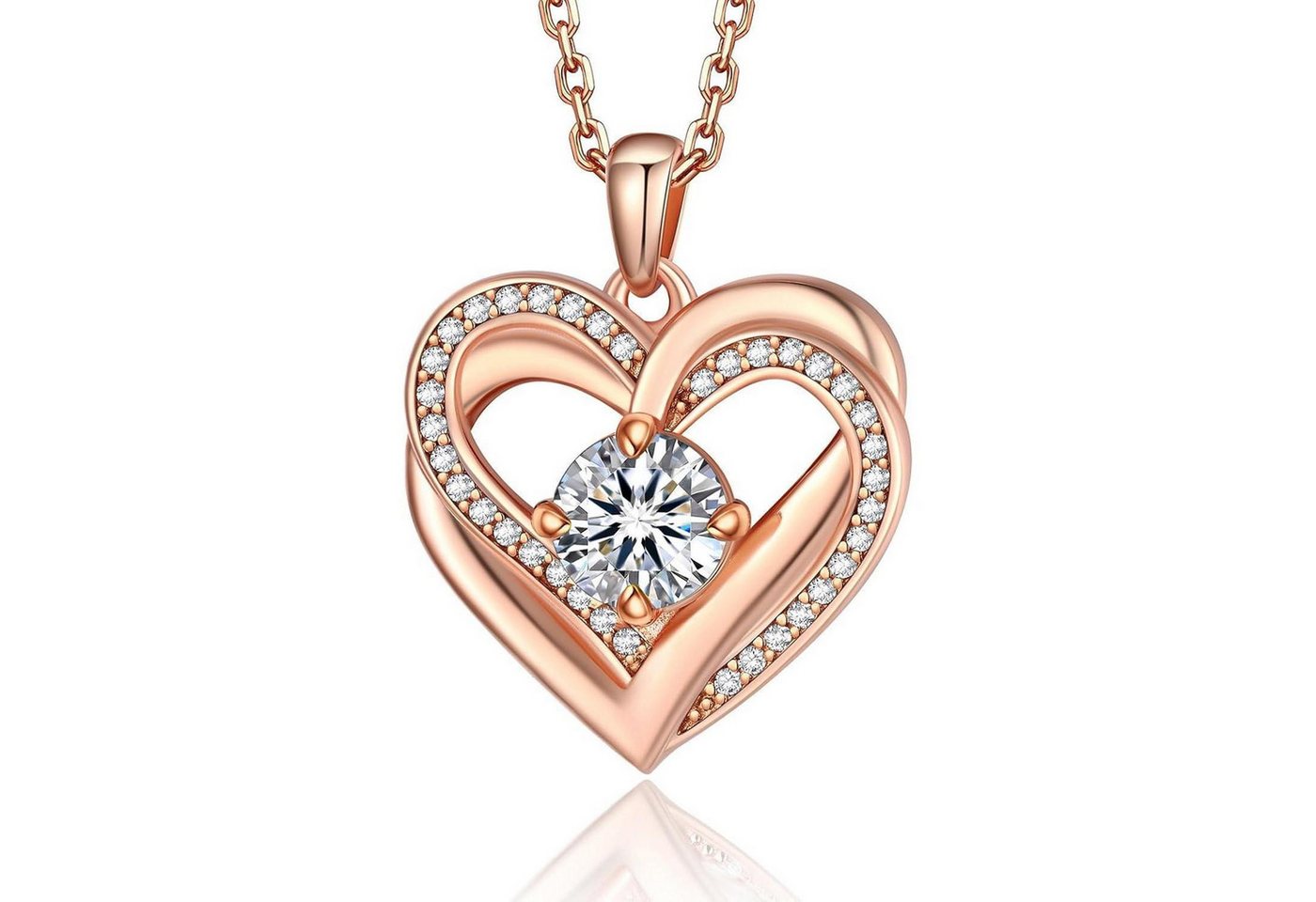 LuxusKollektion Kette und Anhänger Set Halskette Damen Moissanite 1 Karat Herz Silber 925 Rosegold Doppelherz von LuxusKollektion