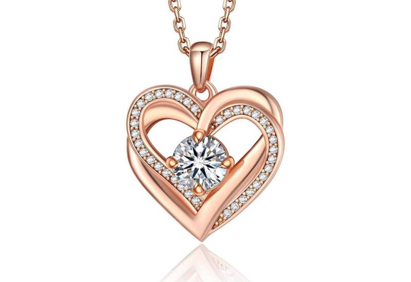LuxusKollektion Kette und Anhänger Set Halskette Damen Moissanite 1 Karat Herz Silber 925 Rosegold Doppelherz von LuxusKollektion