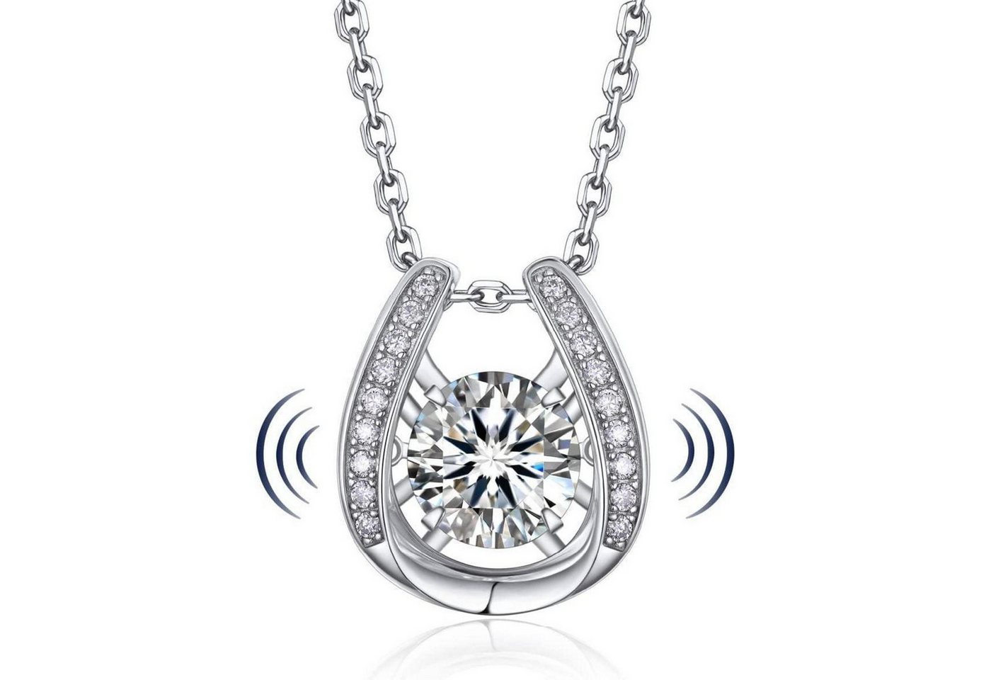 LuxusKollektion Kette und Anhänger Set Halskette Damen Moissanite 1Karat Silber 925 4 Sparkling Hufeisen von LuxusKollektion