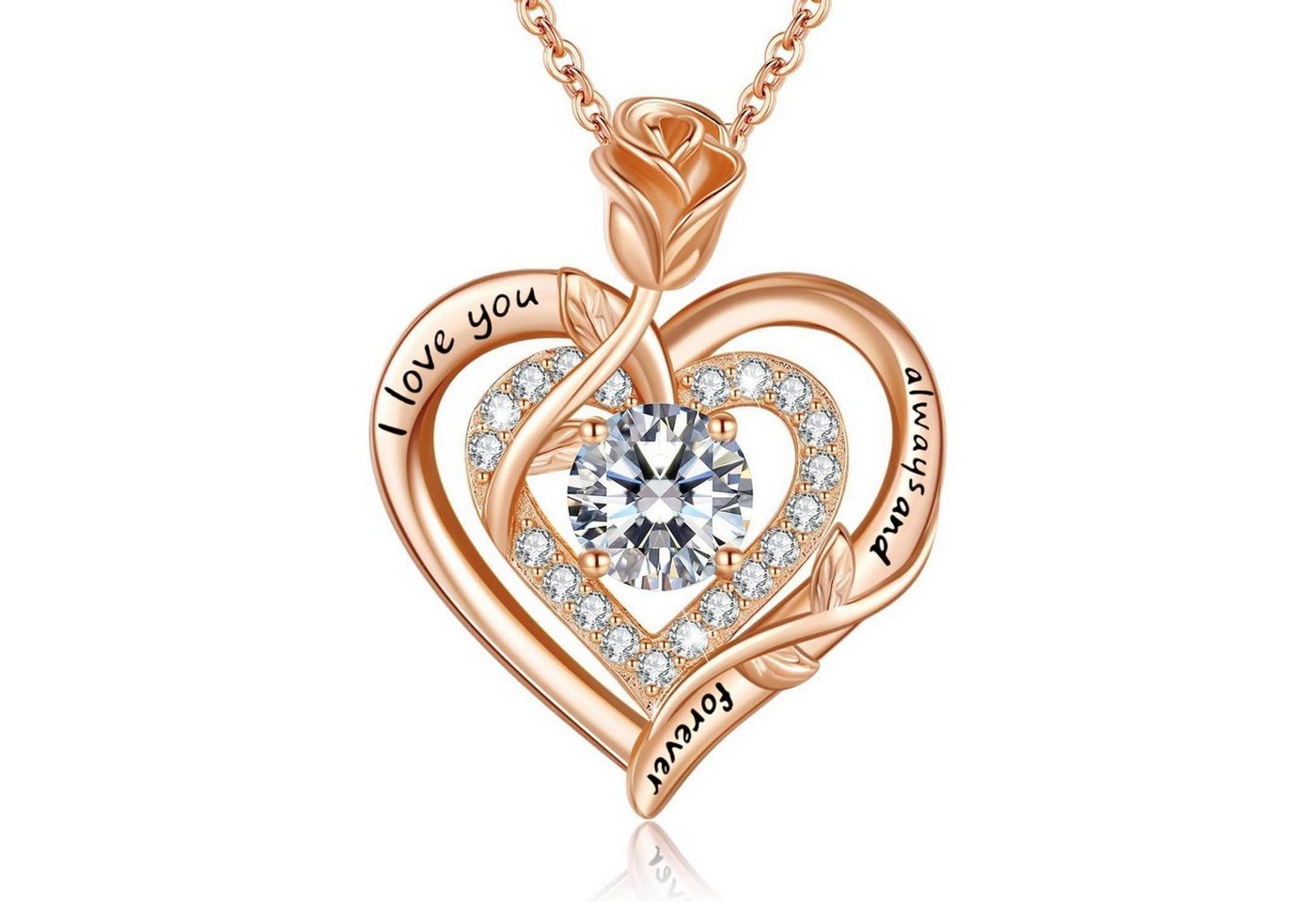 LuxusKollektion Kette und Anhänger Set Halskette Damen Moissanite Silber 925 Roségold-Gravur-04-April von LuxusKollektion