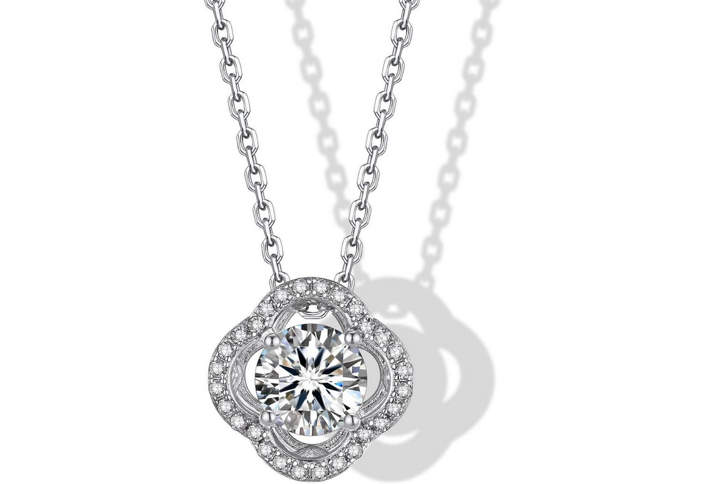 LuxusKollektion Kette und Anhänger Set Halskette Damen Moissanite Silber925 Halbkarat Solitär 6 Kleeblatt von LuxusKollektion