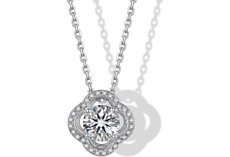 LuxusKollektion Kette und Anhänger Set Halskette Damen Moissanite Silber925 Halbkarat Solitär 6 Kleeblatt von LuxusKollektion