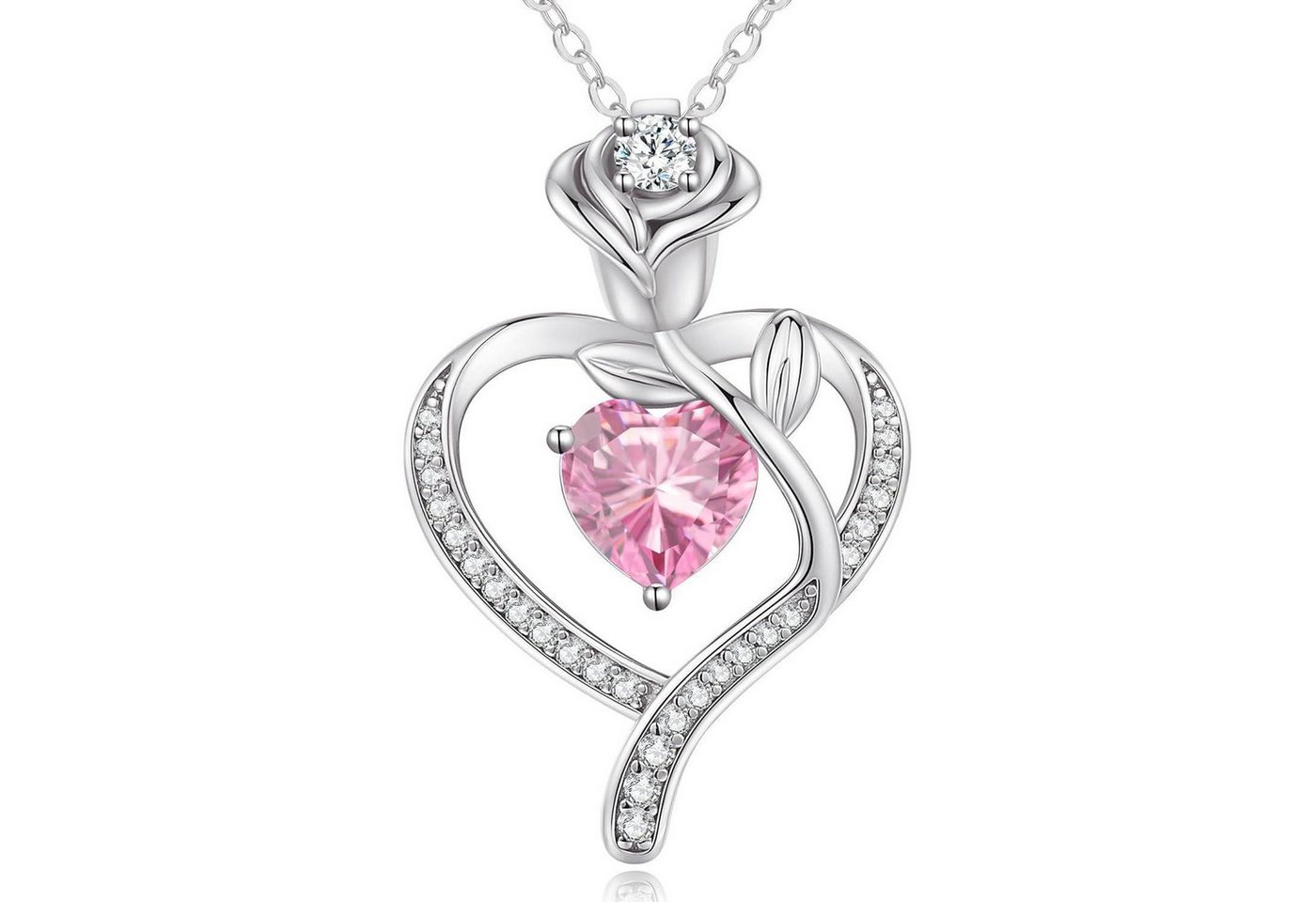 LuxusKollektion Kette und Anhänger Set Halskette Damen Rosegold Herz 925 Silber Geburtsstein Silber-10-Okt von LuxusKollektion