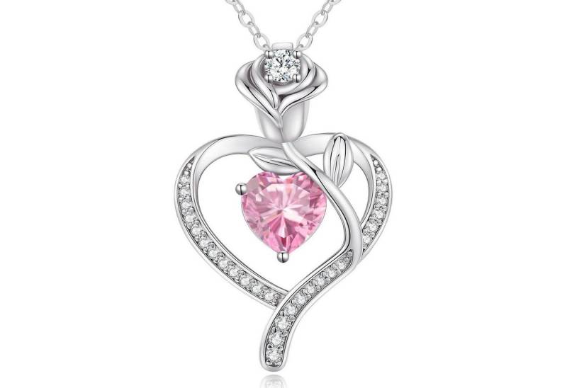 LuxusKollektion Kette und Anhänger Set Halskette Damen Rosegold Herz 925 Silber Geburtsstein Silber-10-Okt von LuxusKollektion