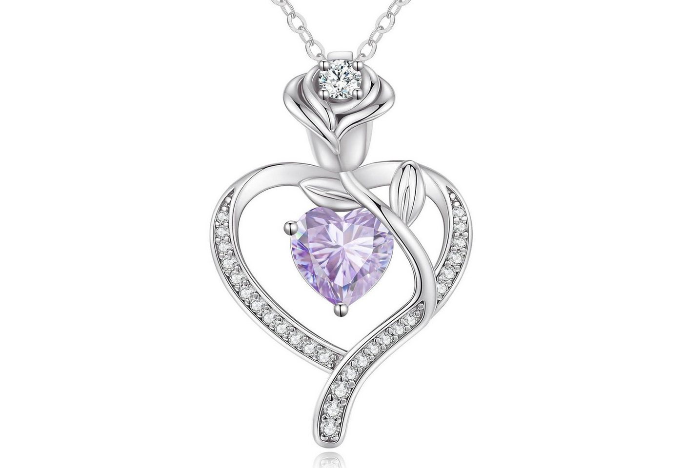 LuxusKollektion Kette und Anhänger Set Halskette Damen Rosegold Herz Geburtsstein Silber 925 Silber-06-Juni von LuxusKollektion