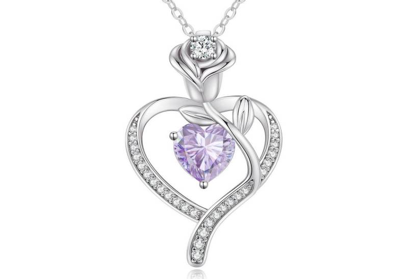 LuxusKollektion Kette und Anhänger Set Halskette Damen Rosegold Herz Geburtsstein Silber 925 Silber-06-Juni von LuxusKollektion