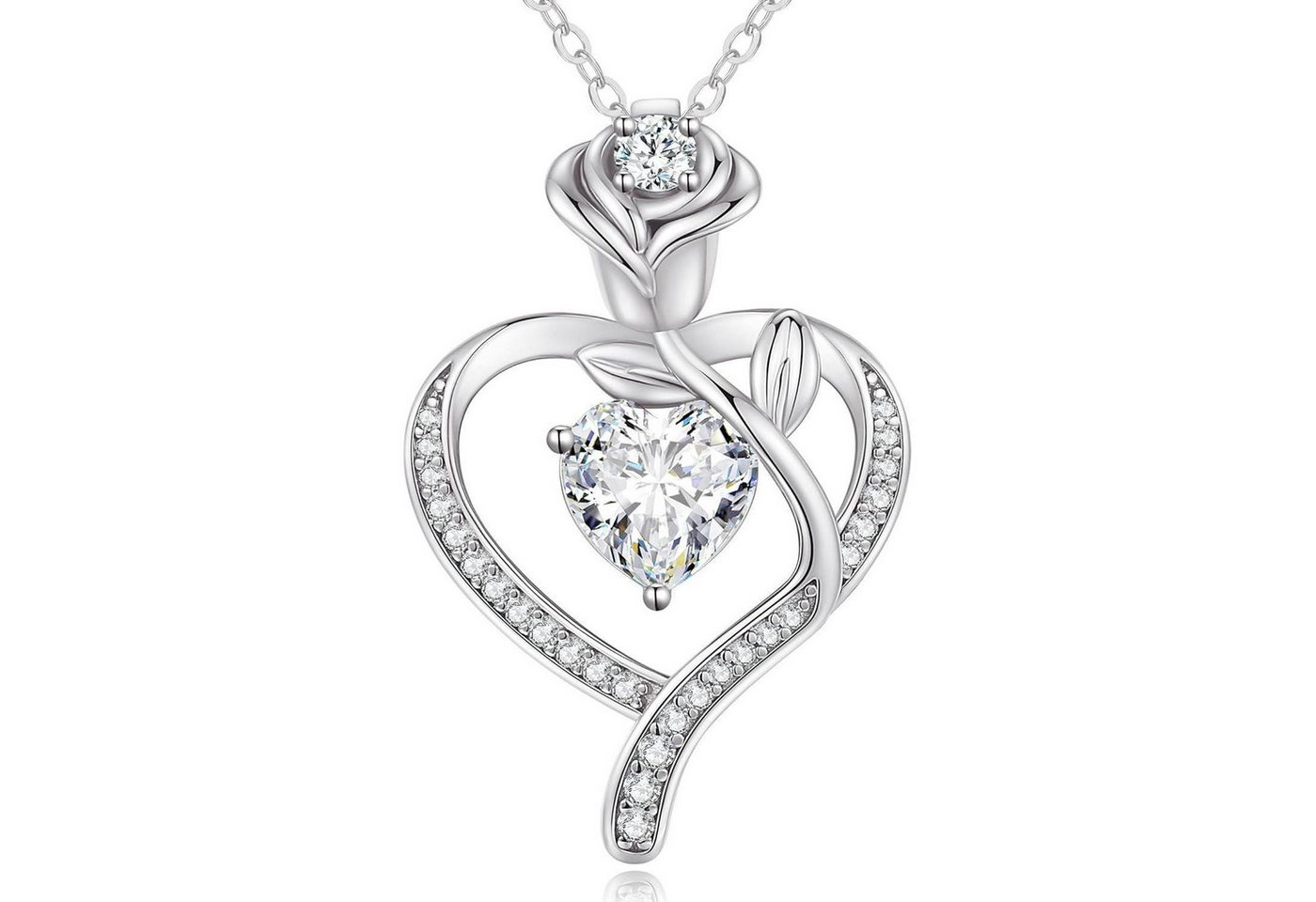 LuxusKollektion Kette und Anhänger Set Halskette Damen Rosegold Herz Silber 925 Geburtsstein Silber-04-Apr von LuxusKollektion