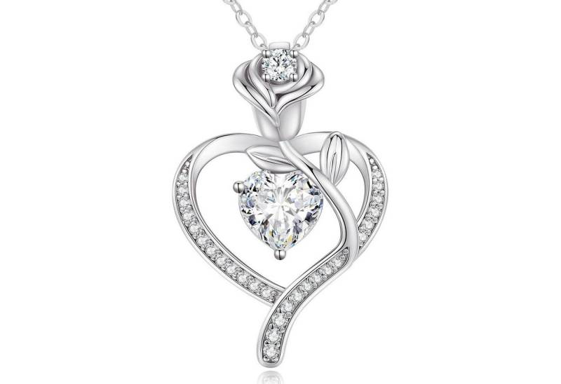 LuxusKollektion Kette und Anhänger Set Halskette Damen Rosegold Herz Silber 925 Geburtsstein Silber-04-Apr von LuxusKollektion