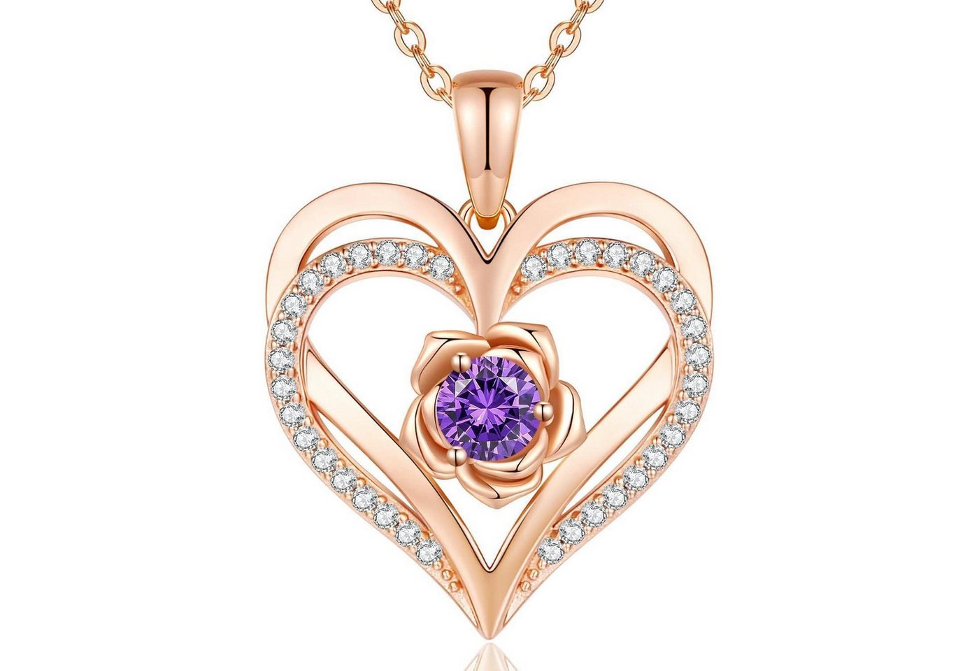 LuxusKollektion Kette und Anhänger Set Halskette Damen Rosegold Herz Silber 925 RoseGold Necklace 02 von LuxusKollektion