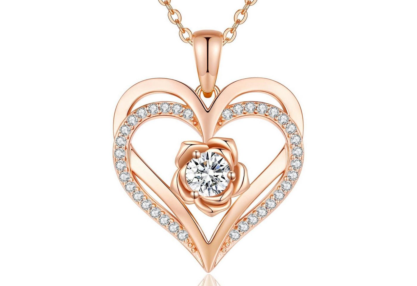 LuxusKollektion Kette und Anhänger Set Halskette Damen Rosegold Herz Silber 925 RoseGold Necklace-04 von LuxusKollektion