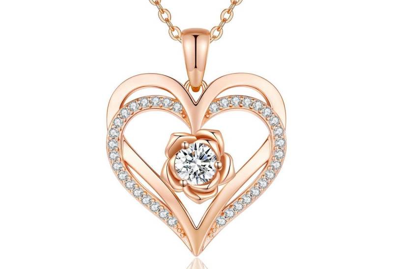 LuxusKollektion Kette und Anhänger Set Halskette Damen Rosegold Herz Silber 925 RoseGold Necklace-04 von LuxusKollektion