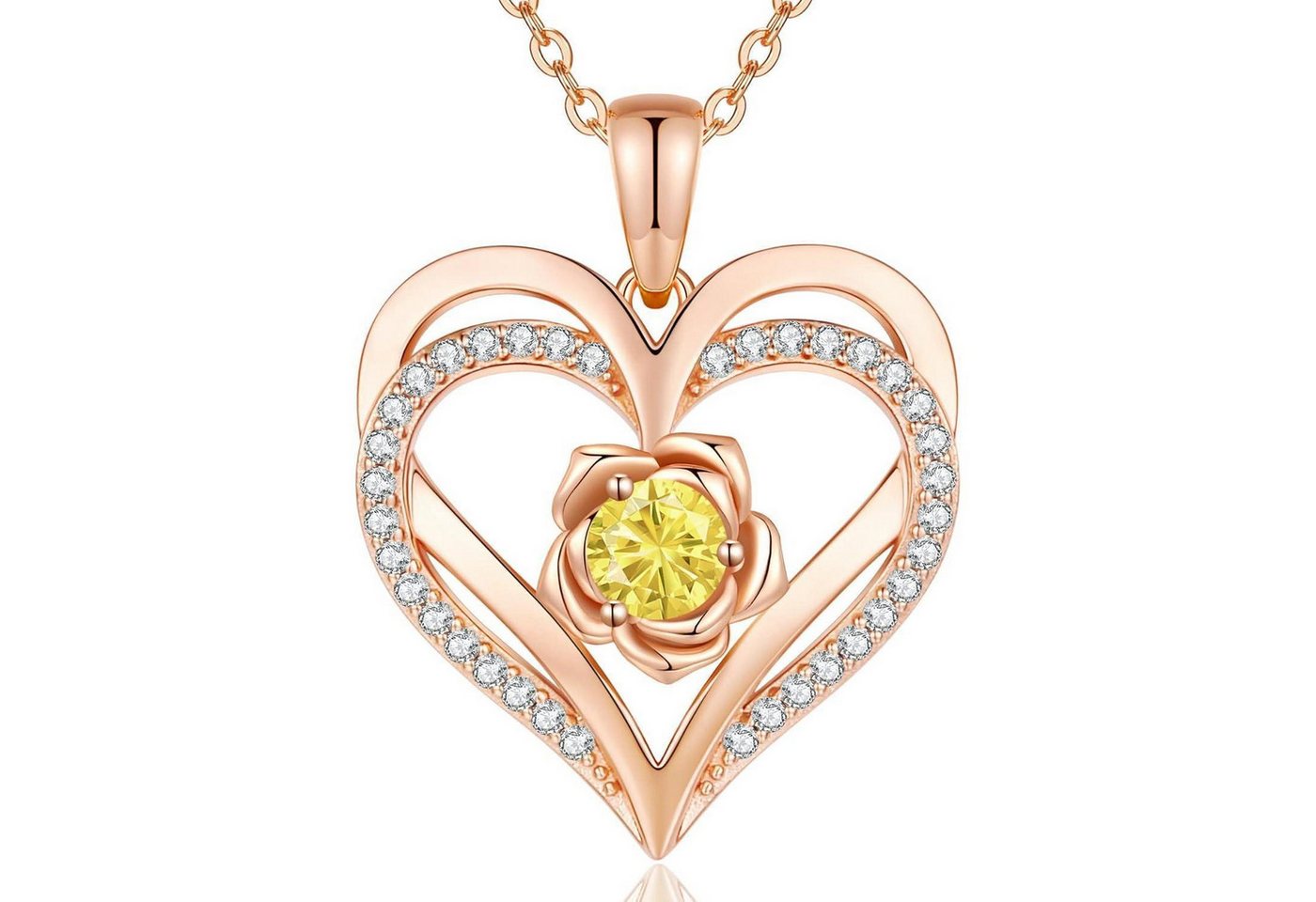 LuxusKollektion Kette und Anhänger Set Halskette Damen Rosegold Herz Silber Geburtsstein RoseGold Necklace-11 von LuxusKollektion