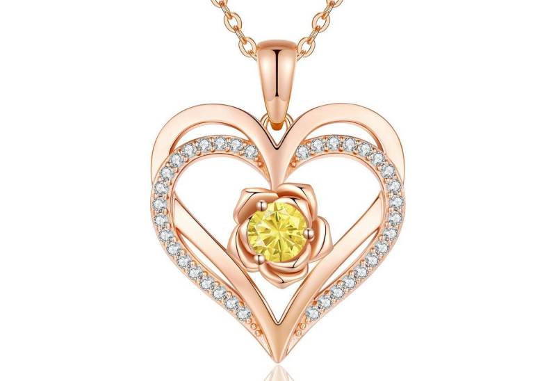 LuxusKollektion Kette und Anhänger Set Halskette Damen Rosegold Herz Silber Geburtsstein RoseGold Necklace-11 von LuxusKollektion