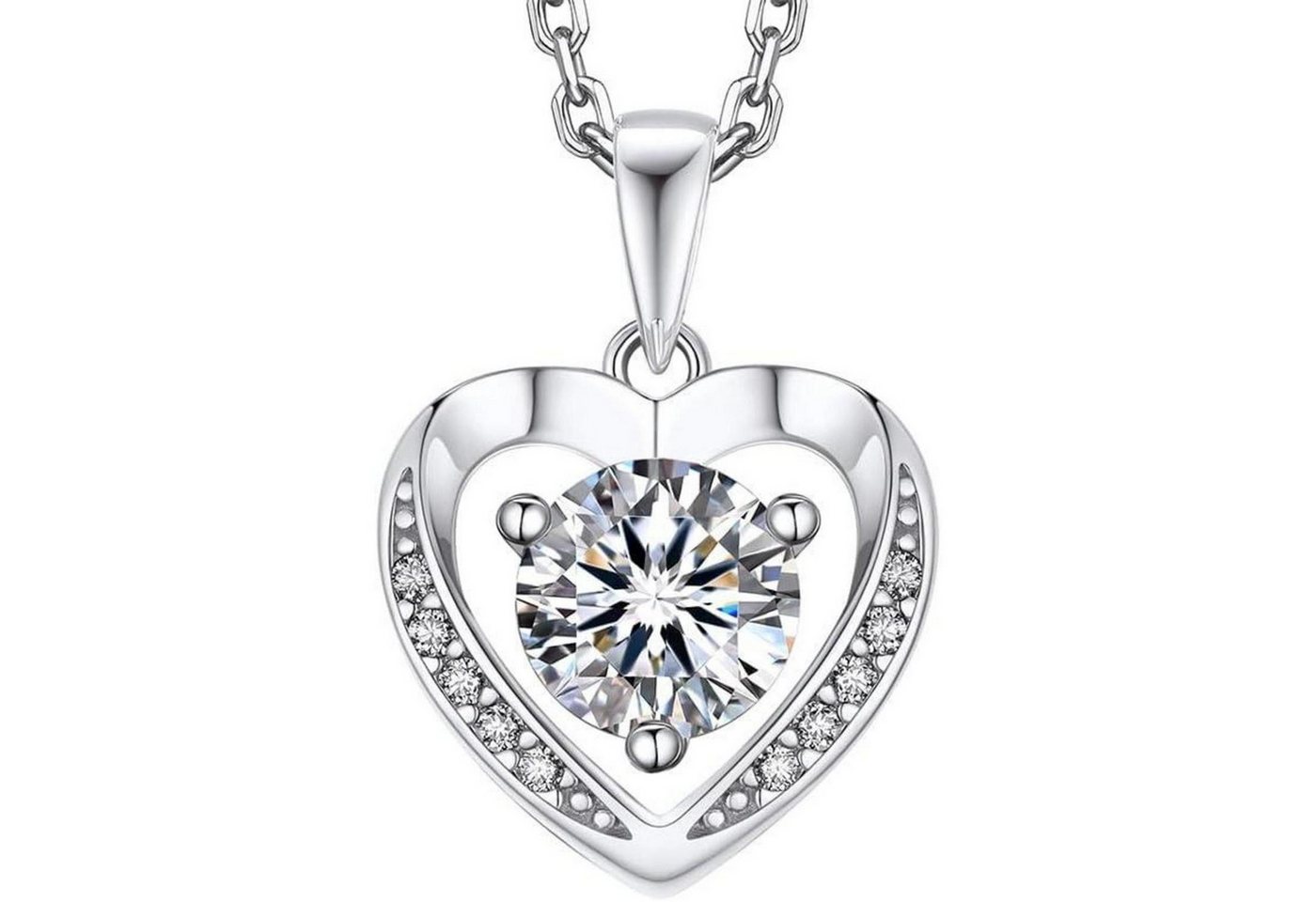 LuxusKollektion Kette und Anhänger Set Halskette Damen Silber 925 1 Karat Moissanite Herzanhänger von LuxusKollektion