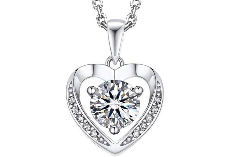 LuxusKollektion Kette und Anhänger Set Halskette Damen Silber 925 1 Karat Moissanite Herzanhänger von LuxusKollektion