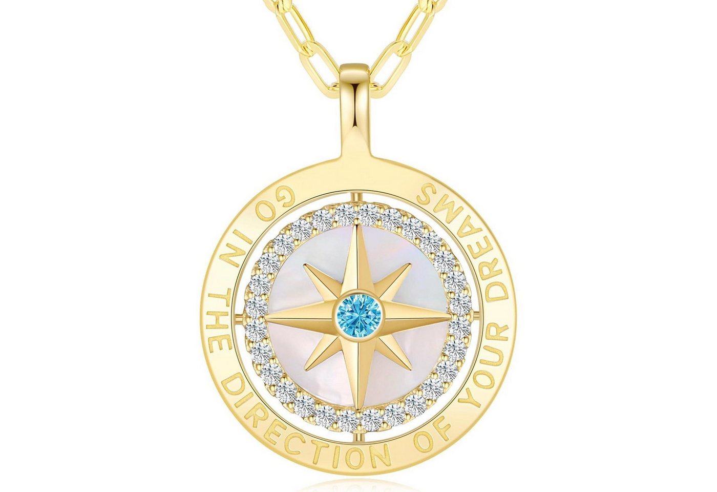 LuxusKollektion Kette und Anhänger Set Halskette Damen Silber 925 Gold Kompass Anhänger Vergoldet-12-Dez von LuxusKollektion