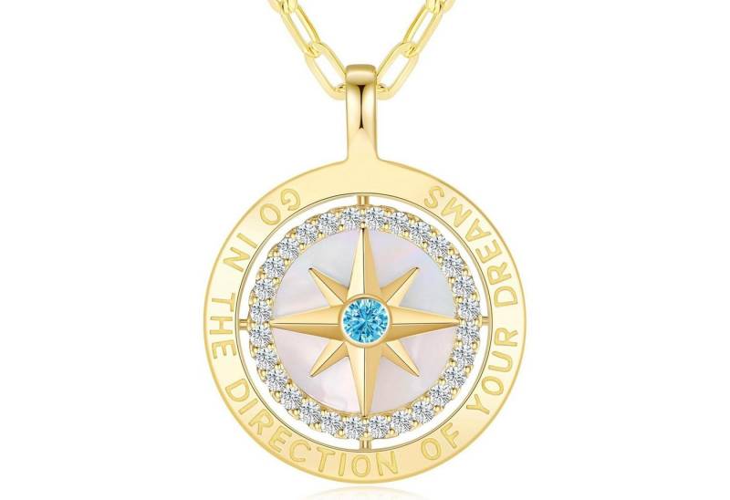 LuxusKollektion Kette und Anhänger Set Halskette Damen Silber 925 Gold Kompass Anhänger Vergoldet-12-Dez von LuxusKollektion