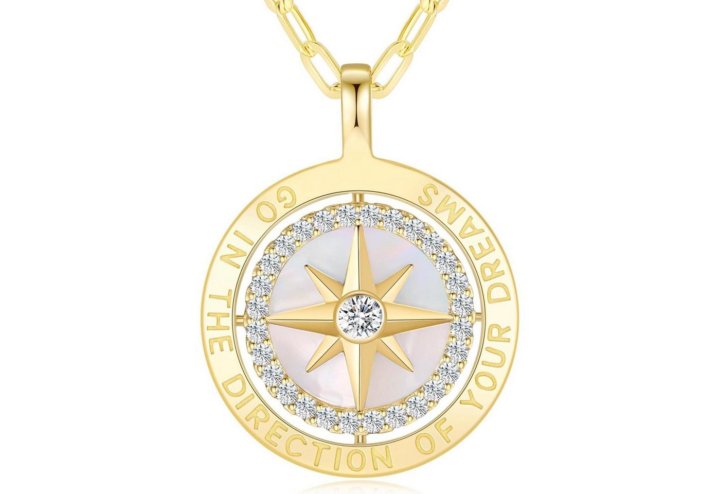 LuxusKollektion Kette und Anhänger Set Halskette Damen Silber 925 Kompass Anhänger Zirkon Vergoldet-04-Apr von LuxusKollektion
