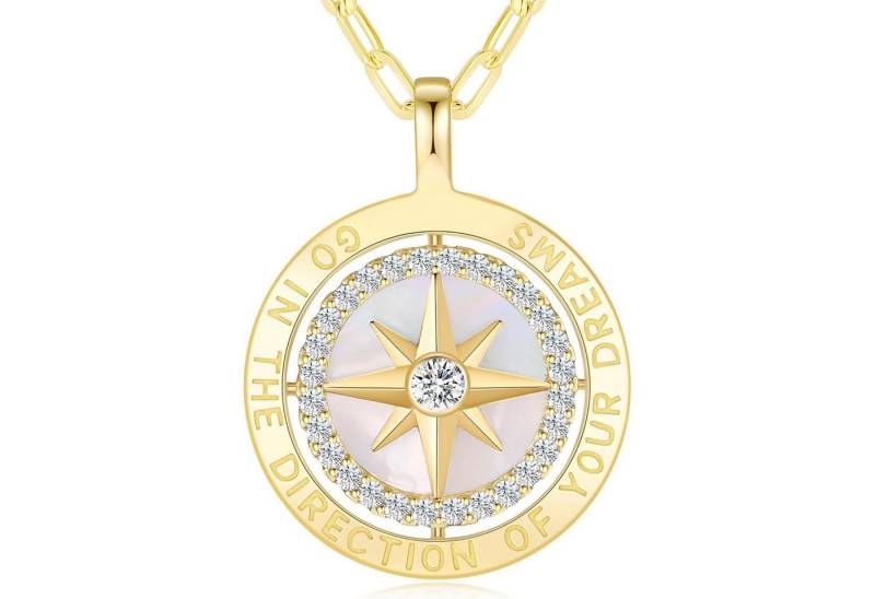 LuxusKollektion Kette und Anhänger Set Halskette Damen Silber 925 Kompass Anhänger Zirkon Vergoldet-04-Apr von LuxusKollektion