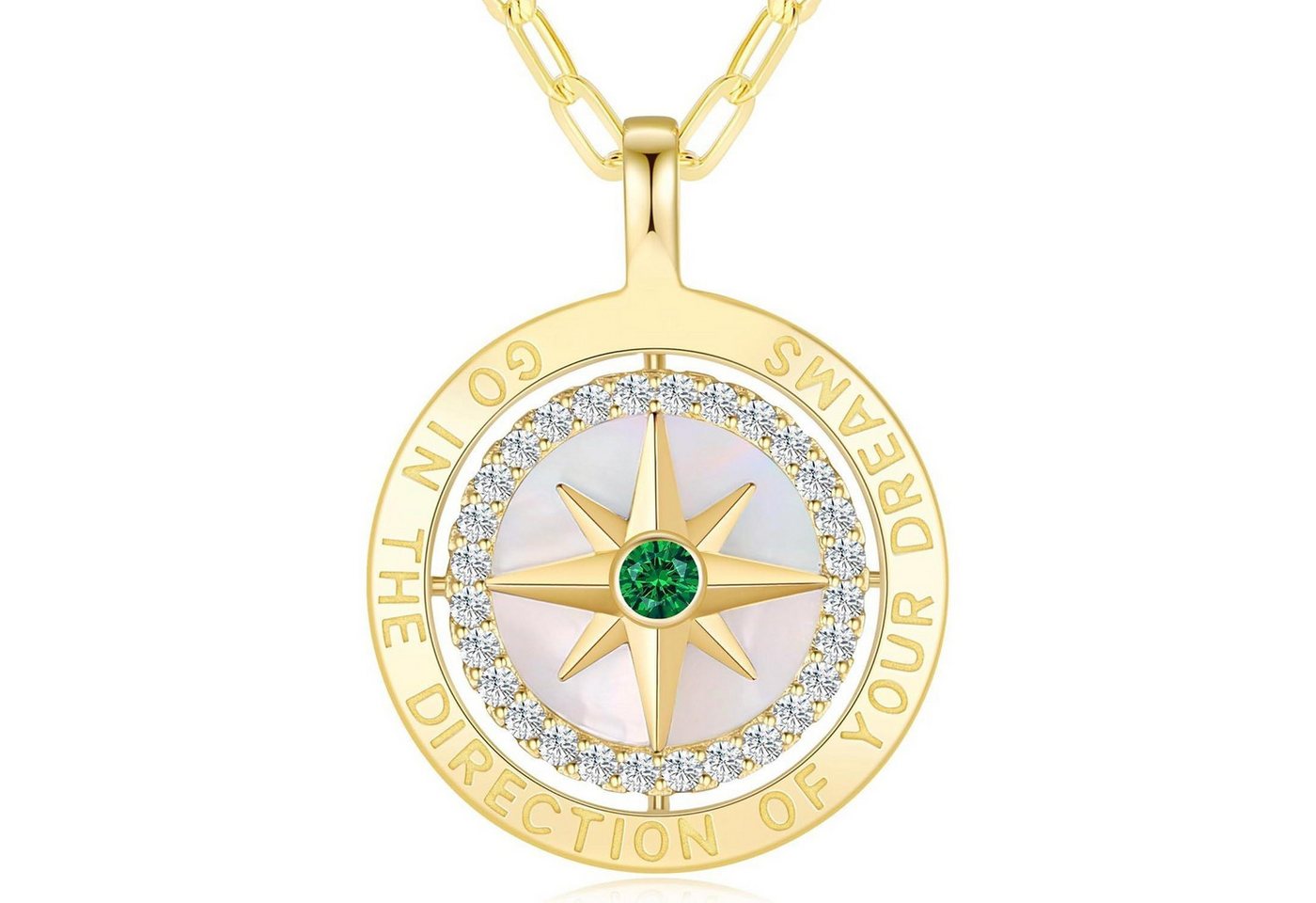 LuxusKollektion Kette und Anhänger Set Halskette Damen Silber 925 Kompass Anhänger Zirkon Vergoldet 05 Mai von LuxusKollektion