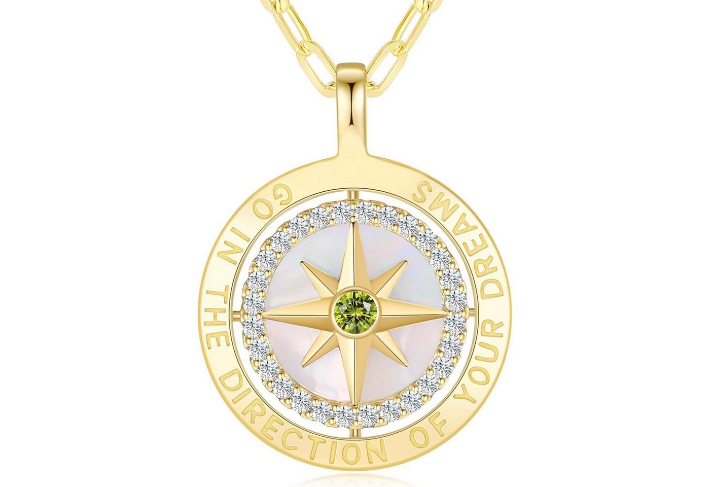 LuxusKollektion Kette und Anhänger Set Halskette Damen Silber 925 Kompass Anhänger Zirkon Vergoldet 08 Aug von LuxusKollektion