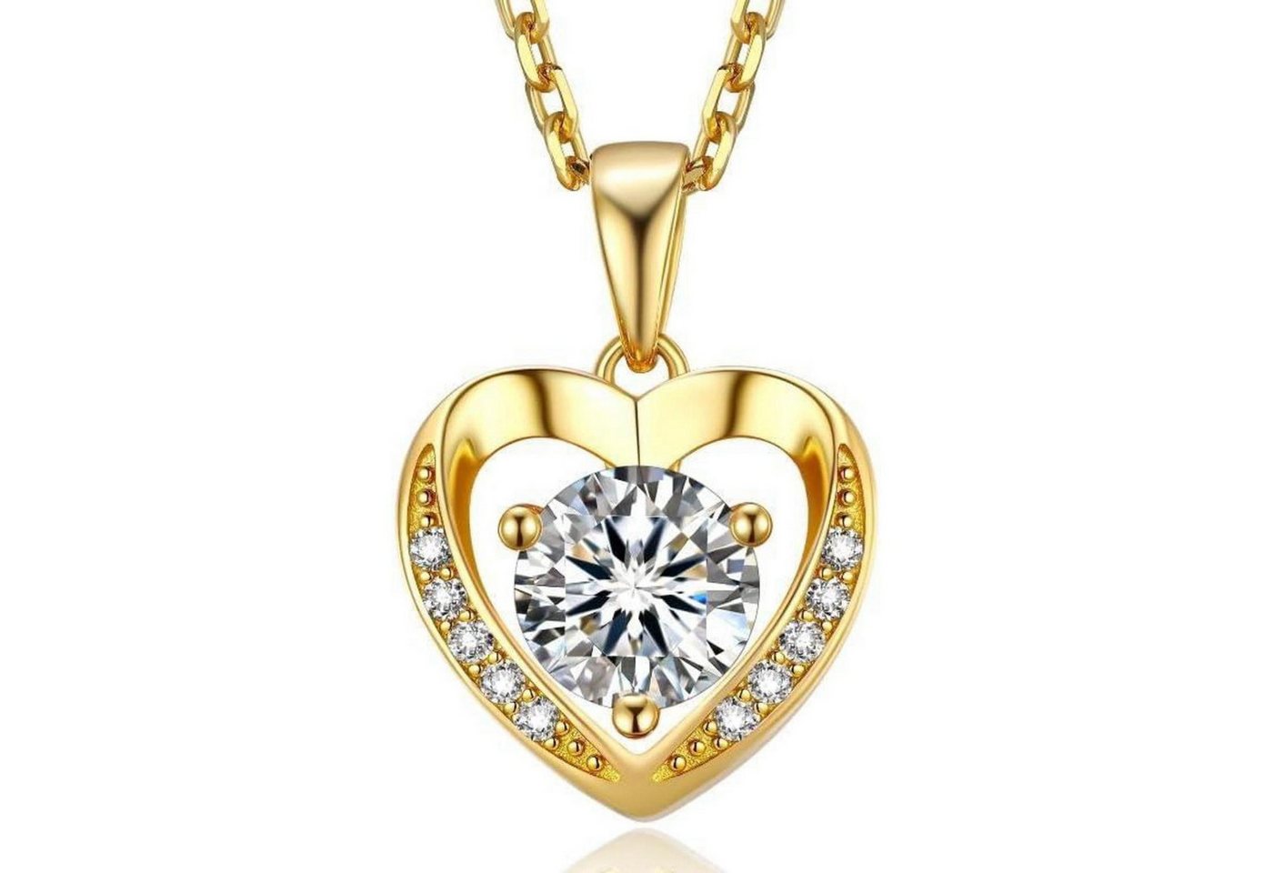 LuxusKollektion Kette und Anhänger Set Halskette Damen Silber 925 Moissanite 1 Karat Herz-Gold-1 Karst von LuxusKollektion