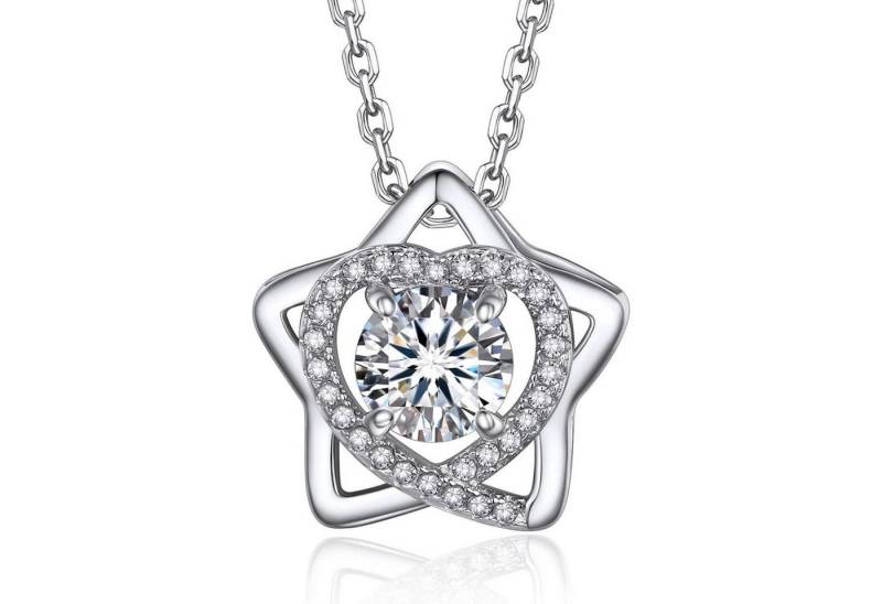 LuxusKollektion Kette und Anhänger Set Halskette Damen Silber 925 Moissanite Halbkarat Solitär 4 Herz Stern von LuxusKollektion