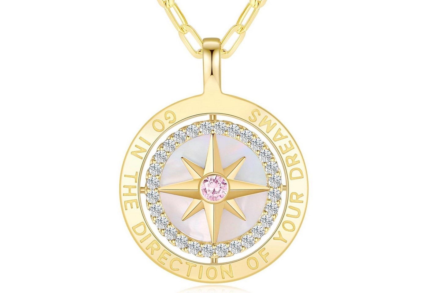LuxusKollektion Kette und Anhänger Set Halskette Damen Silber925 Kompass Anhänger Zirkon Vergoldet 10 Okt von LuxusKollektion