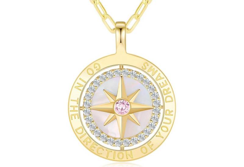 LuxusKollektion Kette und Anhänger Set Halskette Damen Silber925 Kompass Anhänger Zirkon Vergoldet 10 Okt von LuxusKollektion