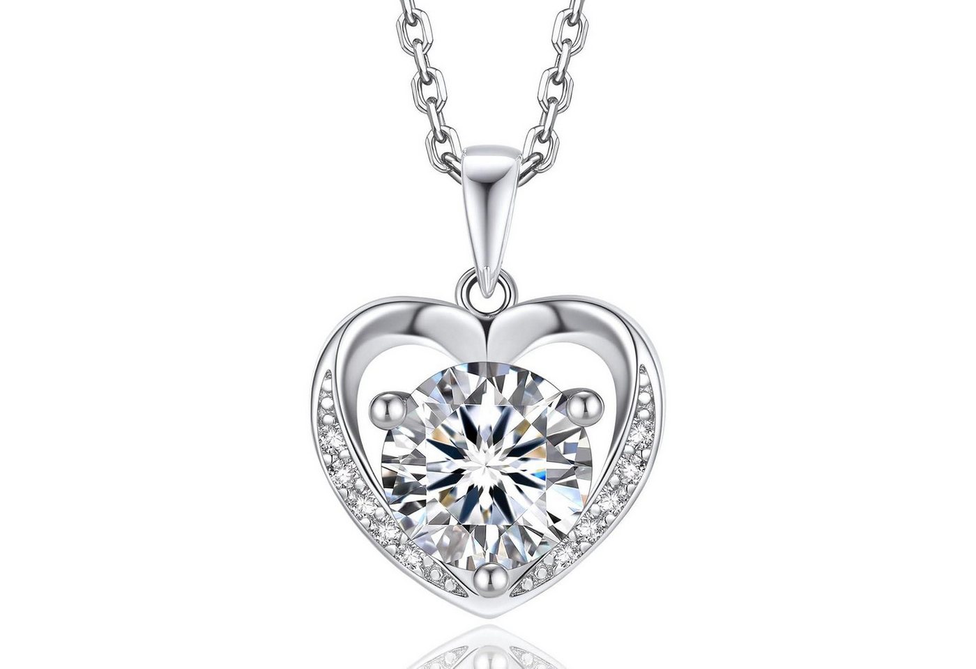 LuxusKollektion Kette und Anhänger Set Halskette Damen Silber925 Moissanite 1Karat Herz Herzförmig-2 Karat von LuxusKollektion