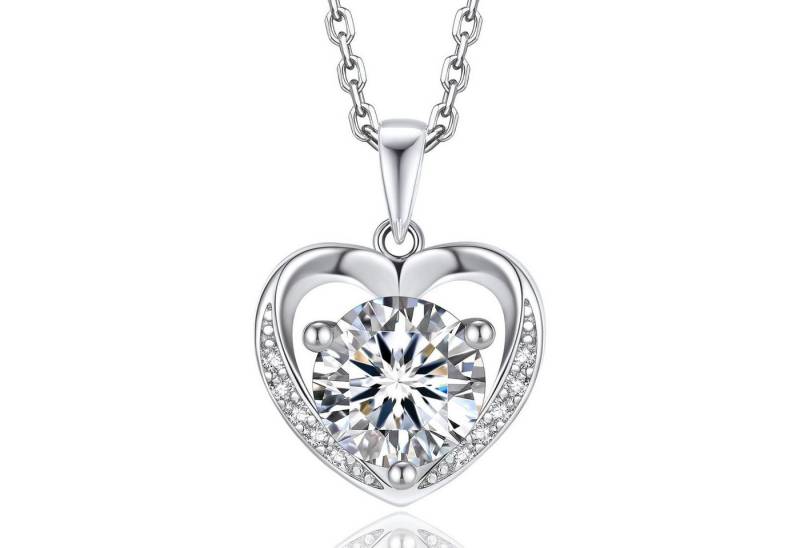 LuxusKollektion Kette und Anhänger Set Halskette Damen Silber925 Moissanite 1Karat Herz Herzförmig-2 Karat von LuxusKollektion