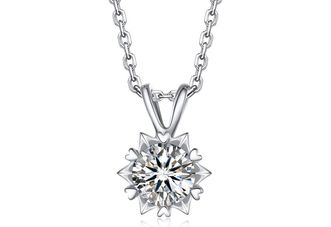 LuxusKollektion Kette und Anhänger Set Halskette Damen Silber925 Moissanite Halbkarat 2 Schneeflocke-1Karat von LuxusKollektion