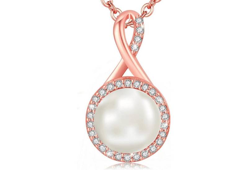 LuxusKollektion Kette und Anhänger Set Halskette Damen Sterling Silber Rosegold Hypoallergen Roségold-Perle von LuxusKollektion