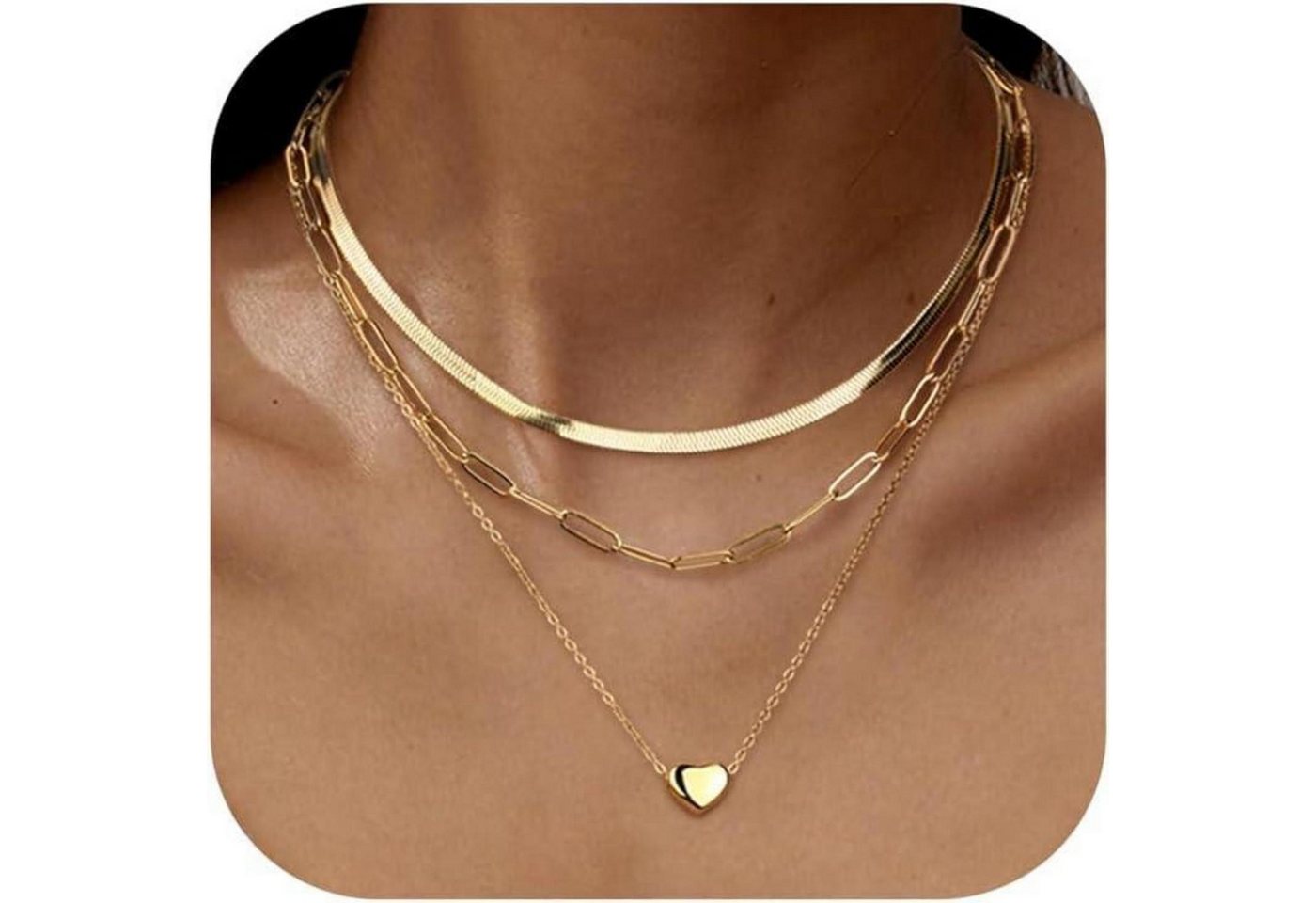 LuxusKollektion Kette und Anhänger Set Halskette Damen stapelbar Edelstahl Gold Silber Herzanhänger Gold von LuxusKollektion