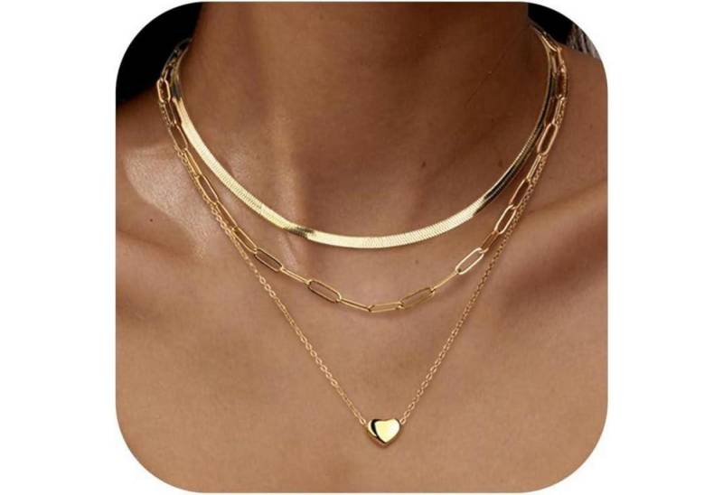 LuxusKollektion Kette und Anhänger Set Halskette Damen stapelbar Edelstahl Gold Silber Herzanhänger Gold von LuxusKollektion