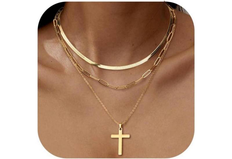 LuxusKollektion Kette und Anhänger Set Halskette Damen stapelbar Edelstahl Goldkette Kreuzanhänger Gold von LuxusKollektion