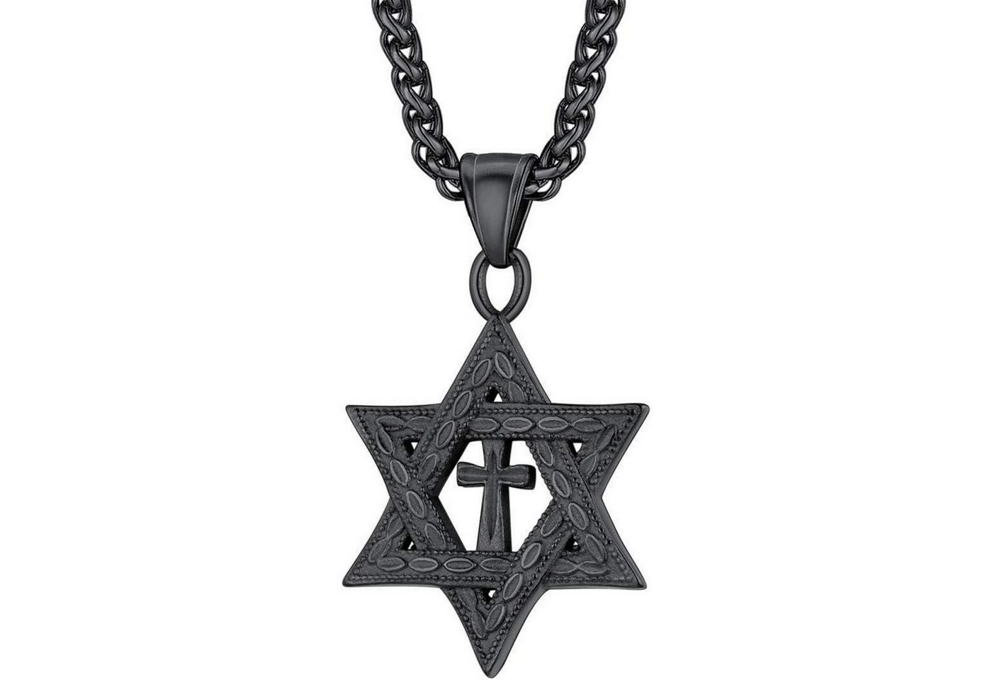 LuxusKollektion Kette und Anhänger Set Halskette Davidstern Edelstahl Herren Hexagramm Schwarz Personalisiert von LuxusKollektion